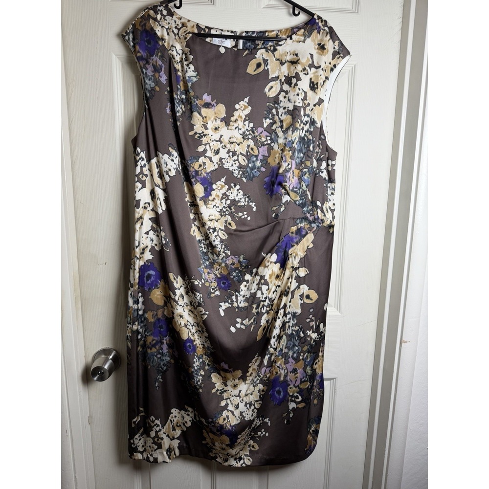 Suzi Chin Maggy Boutique Womens 16W Satin Floral Sheath Dress Ruched Event